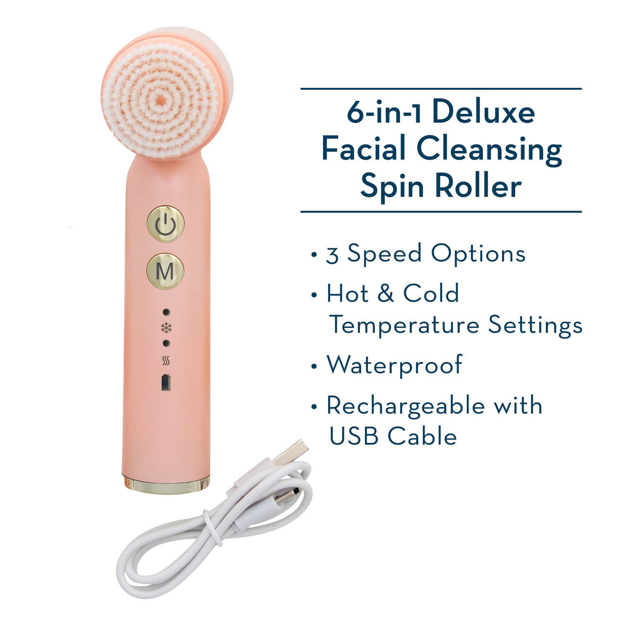 Pink 6-in-1 Deluxe Facial Cleansing Spin Roller Description