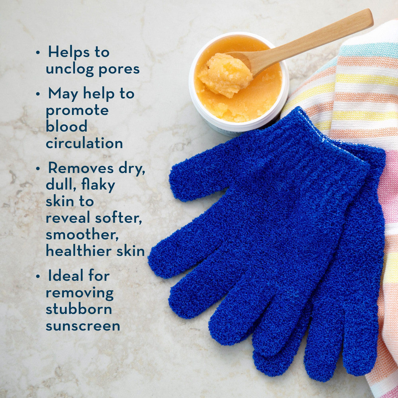 Dark Blue Exfoliating Glove Lifestyle Info