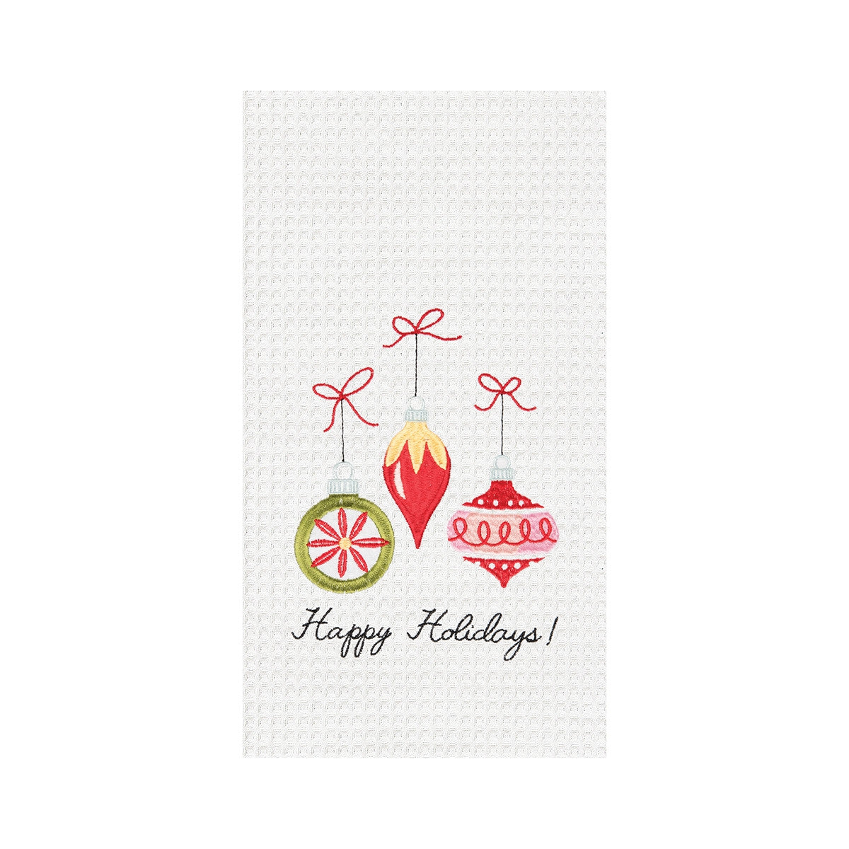 Happy Holiday with Ornaments Tea Towel 