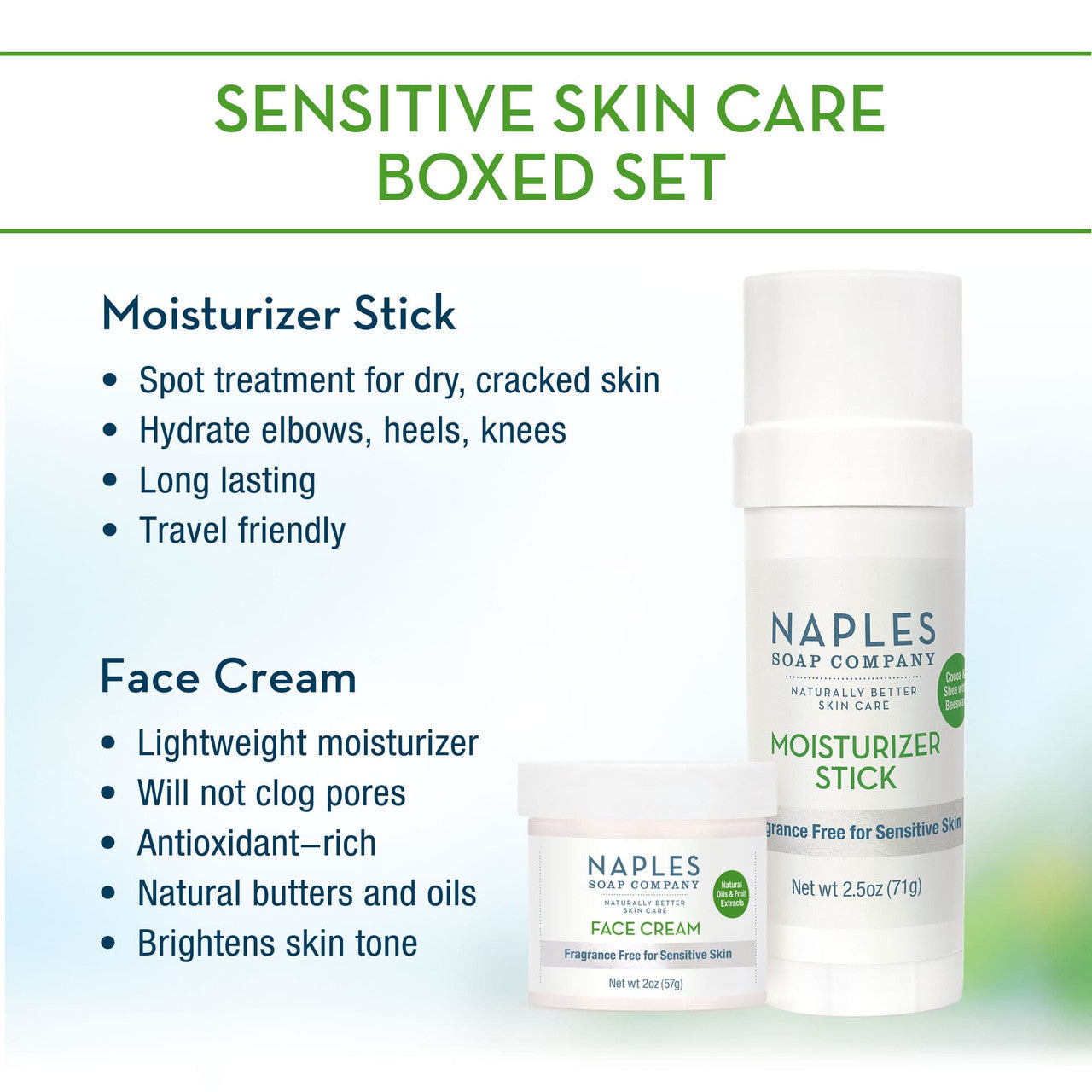 Sensitive Skin Boxed Set Moisturizer Sticks and Face Cream