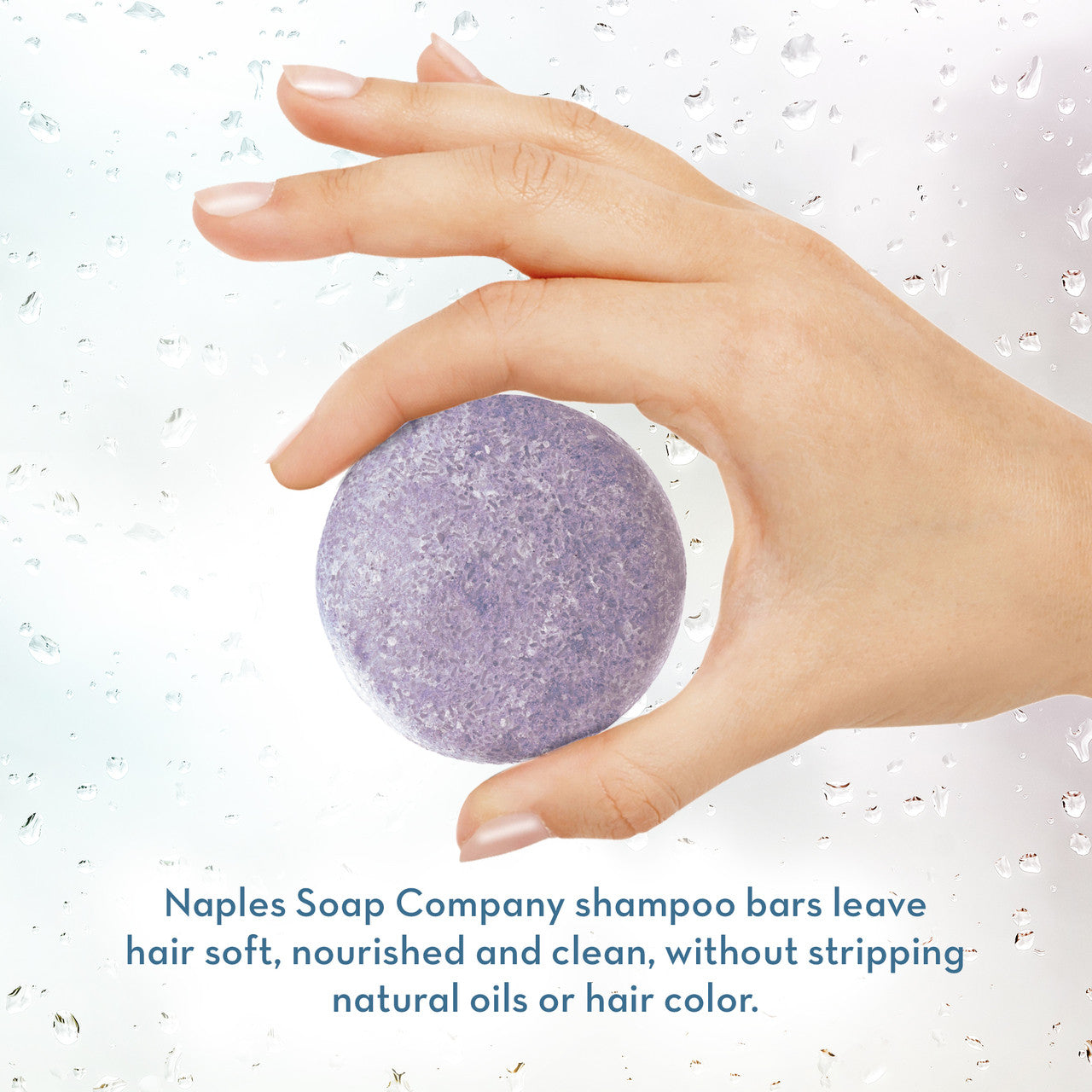 Lavender Shampoo Bar in Hand with description